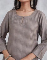 Grey Viscose Silk Pintucks Long Kurta