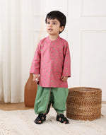 Pink Viscose Blend Hand Block Printed 2pc Dhoti Set