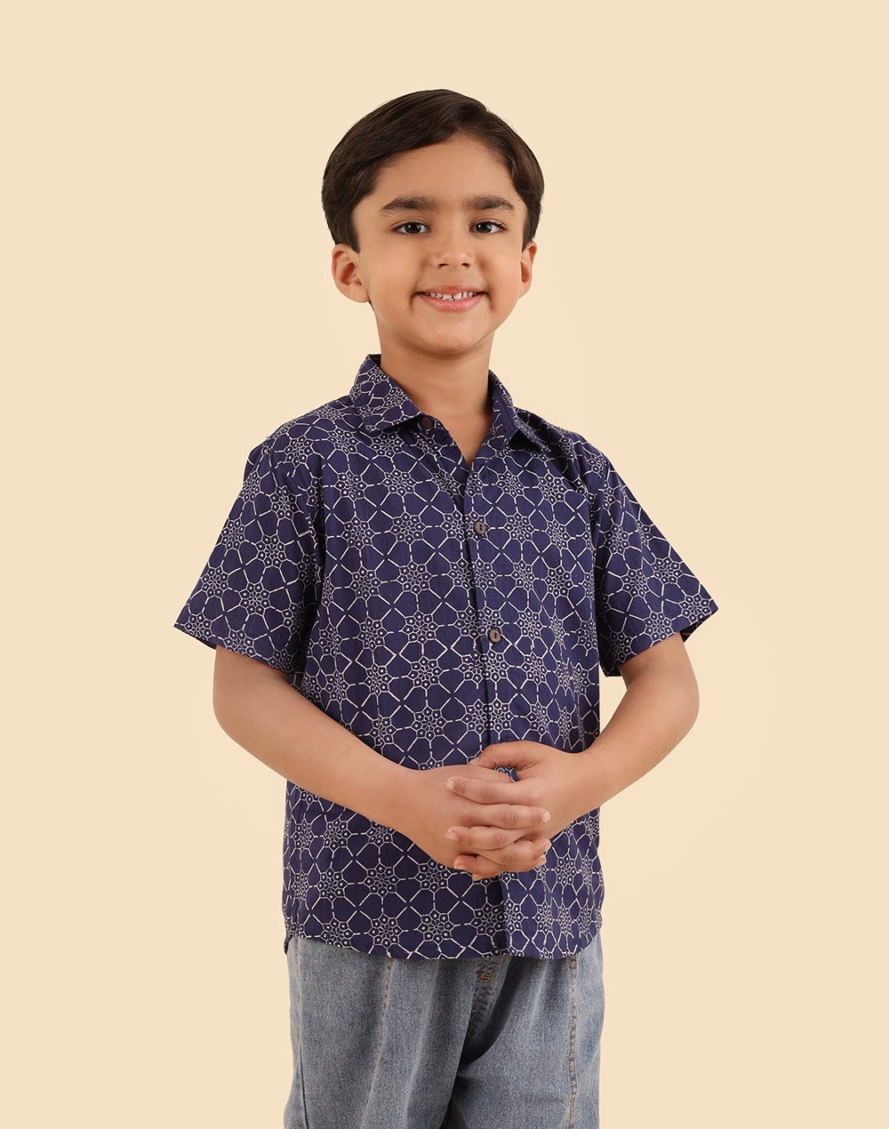 Blue Cotton Hand Block Printed Shirt