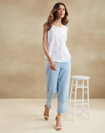 Light Blue Cotton Chikankari Casual Stride Tapered Pant