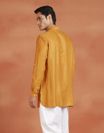 Yellow Viscose Silk Dobby Slim Fit Short Kurta