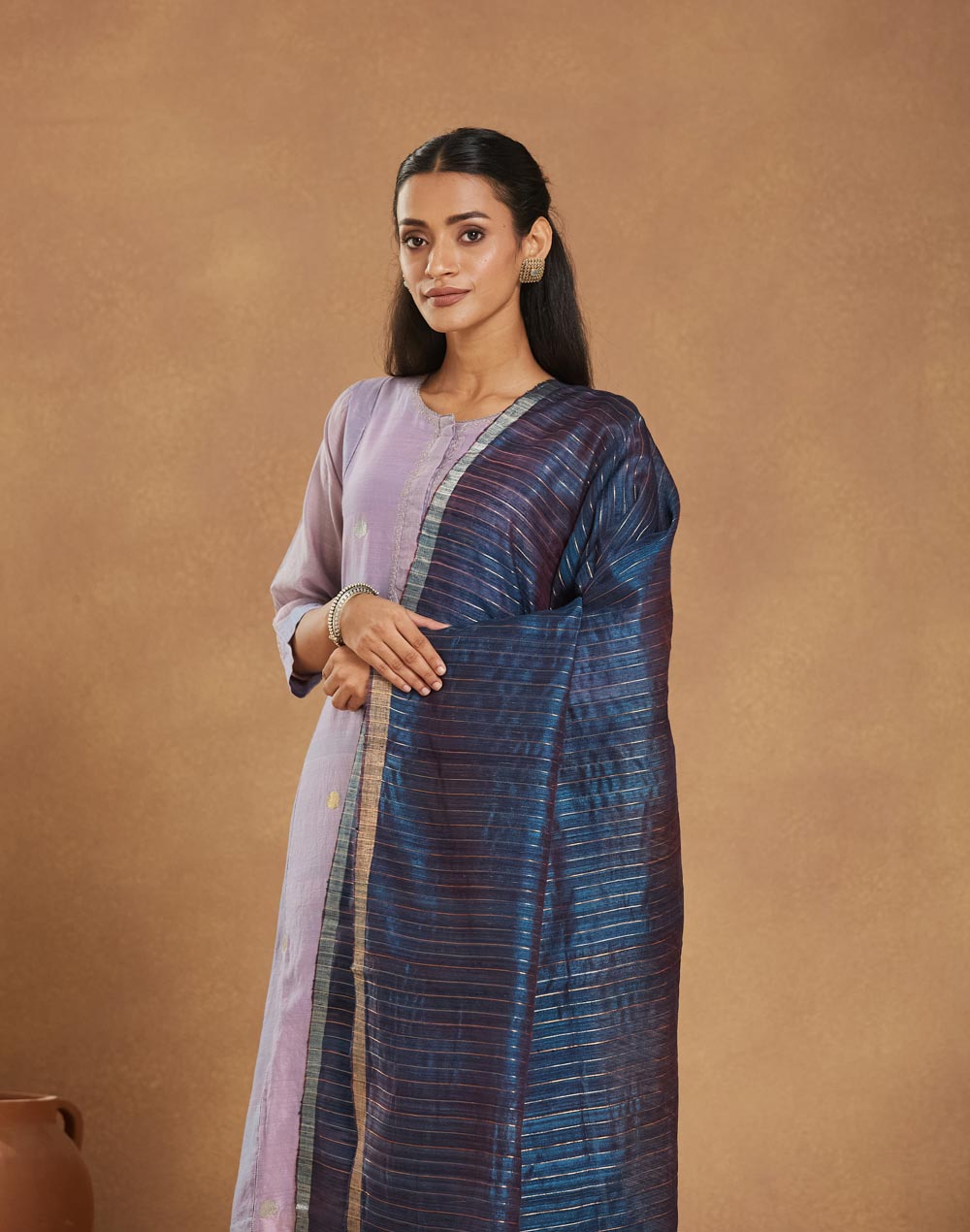 Blue Silk Blend Hand Woven Dupatta