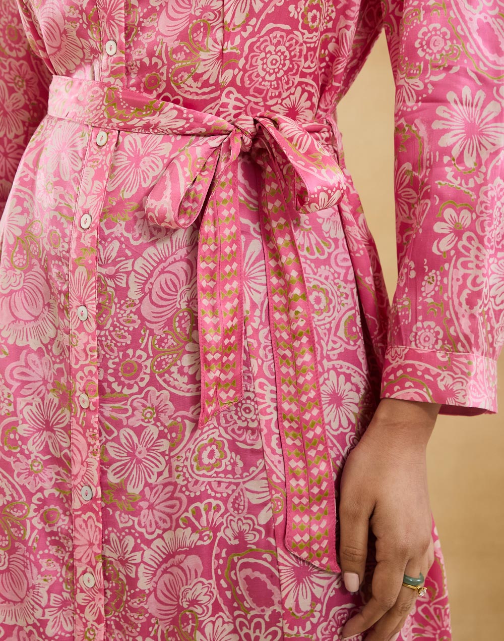 Pink Rayon Blend Hand Block Printed Maxi