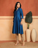 Royal Blue Embroidered Long Kurta with three-quarter sleeves