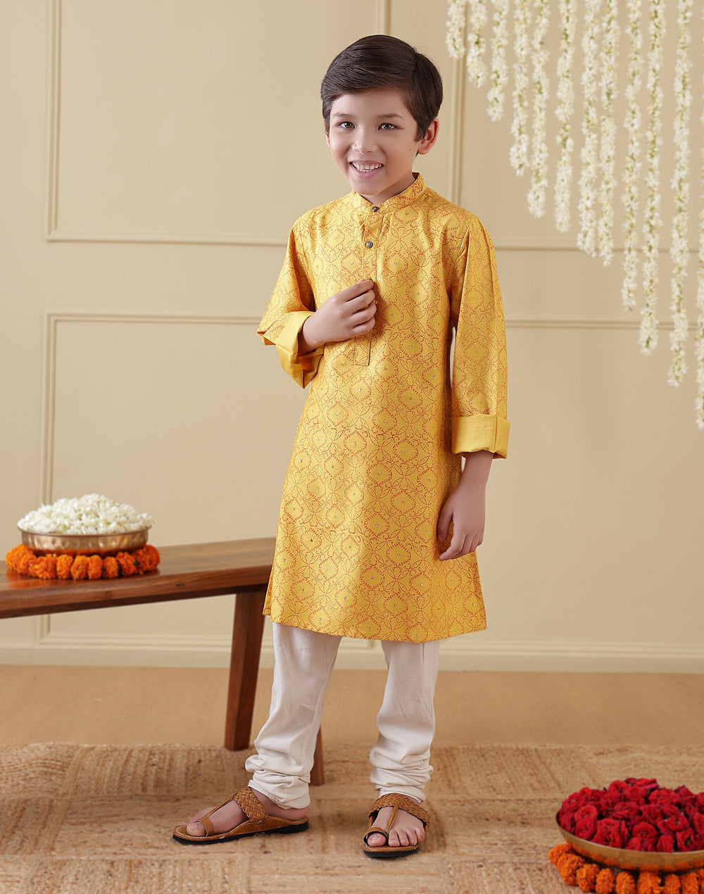 Yellow Viscose Blend Hand Block Printed Long Kurta