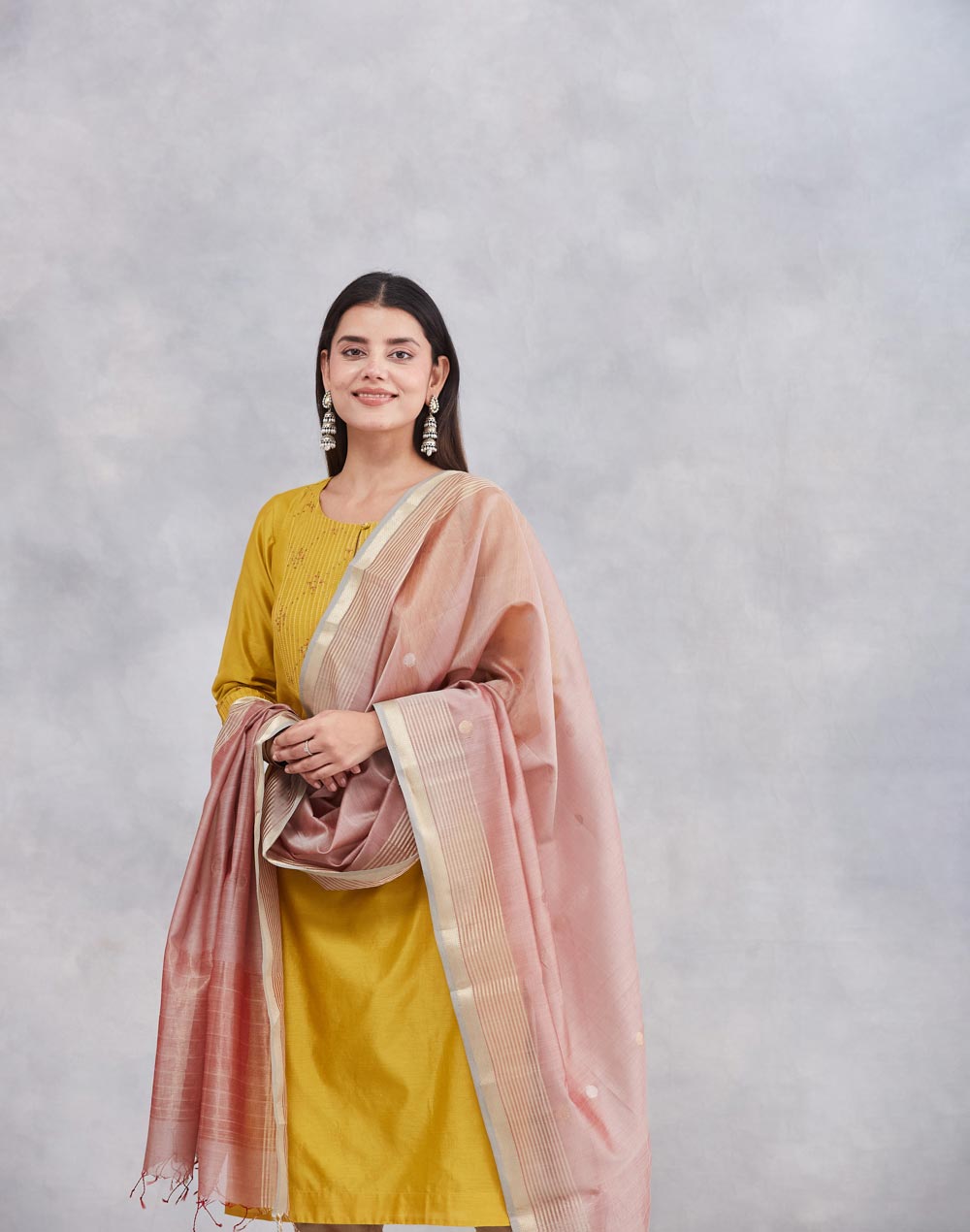 Pink Cotton Silk Blend Dupatta
