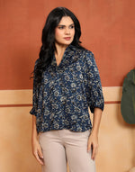 Ajrakh print detail on the Navy Ajrakh Print Top