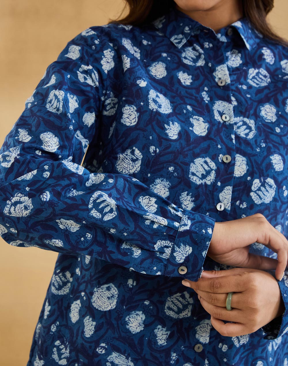 Indigo Cotton Dabu Printed Alma Shirt