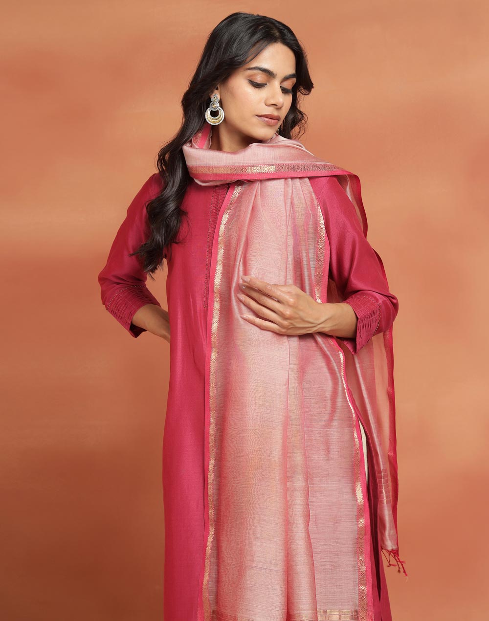 Pink Cotton Silk Blend Maheshwari Dupatta