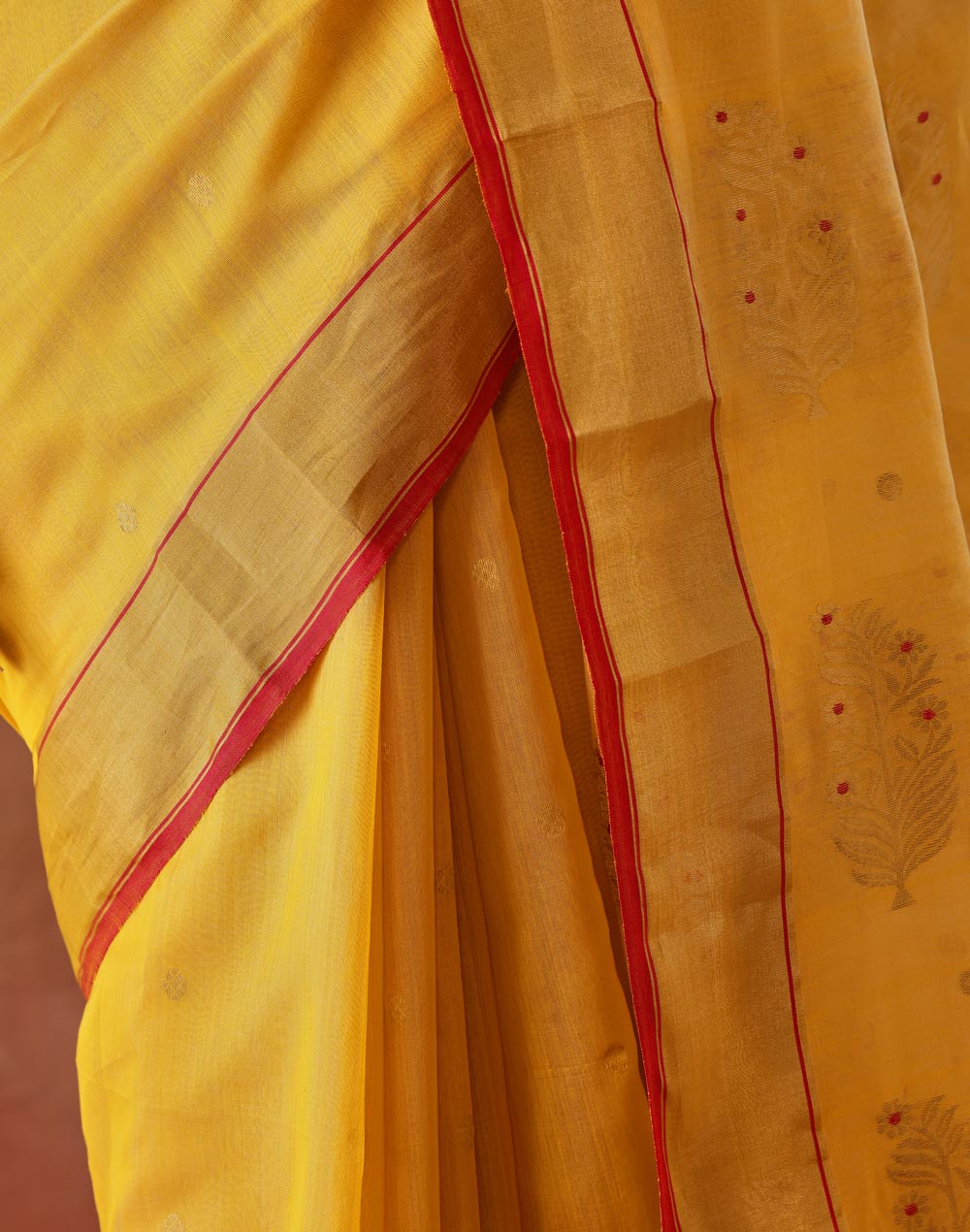 Yellow Cotton Silk Blend Woven Wonders Chanderi Sari