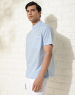 Light Blue Cotton Comfort Fit Mid Placket Shirt