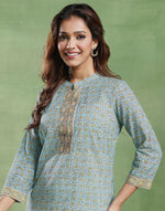 Green Cotton Chikankari Short Kurta