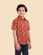 Red Cotton Kalamkari Printed Shirt