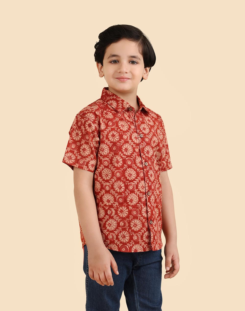 Red Cotton Kalamkari Printed Shirt
