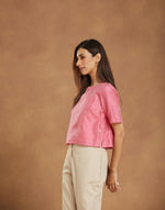 Pink Cotton Silk Embroidered Short Top