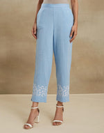 Light Blue Cotton Chikankari Casual Stride Tapered Pant