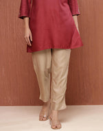 Beige Viscose Silk Woven Ethnic Pant