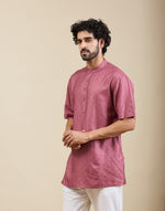 Pink Viscose Silk Printed Short Kurta