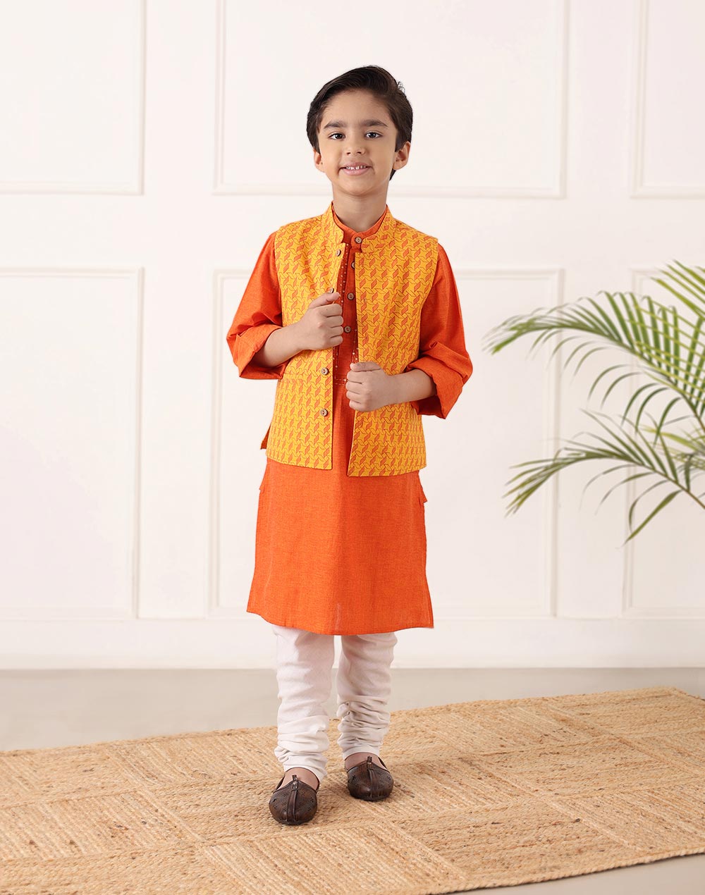 Orange Cotton Hand Block Printed 2pc Kurta Set