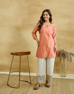 Pink Cotton Silk Short Kurta