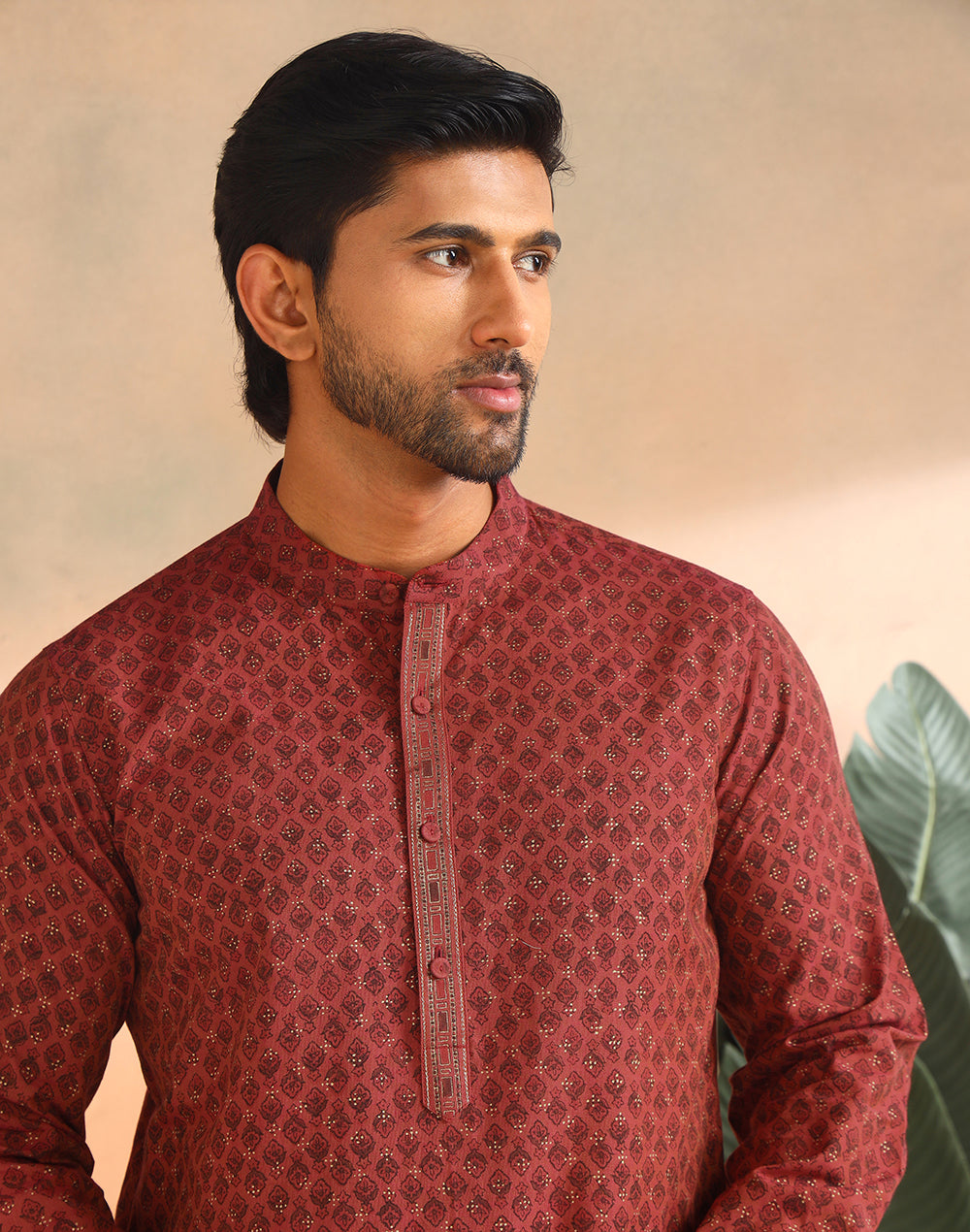 Orange Cotton Printed Slim Fit Long Kurta