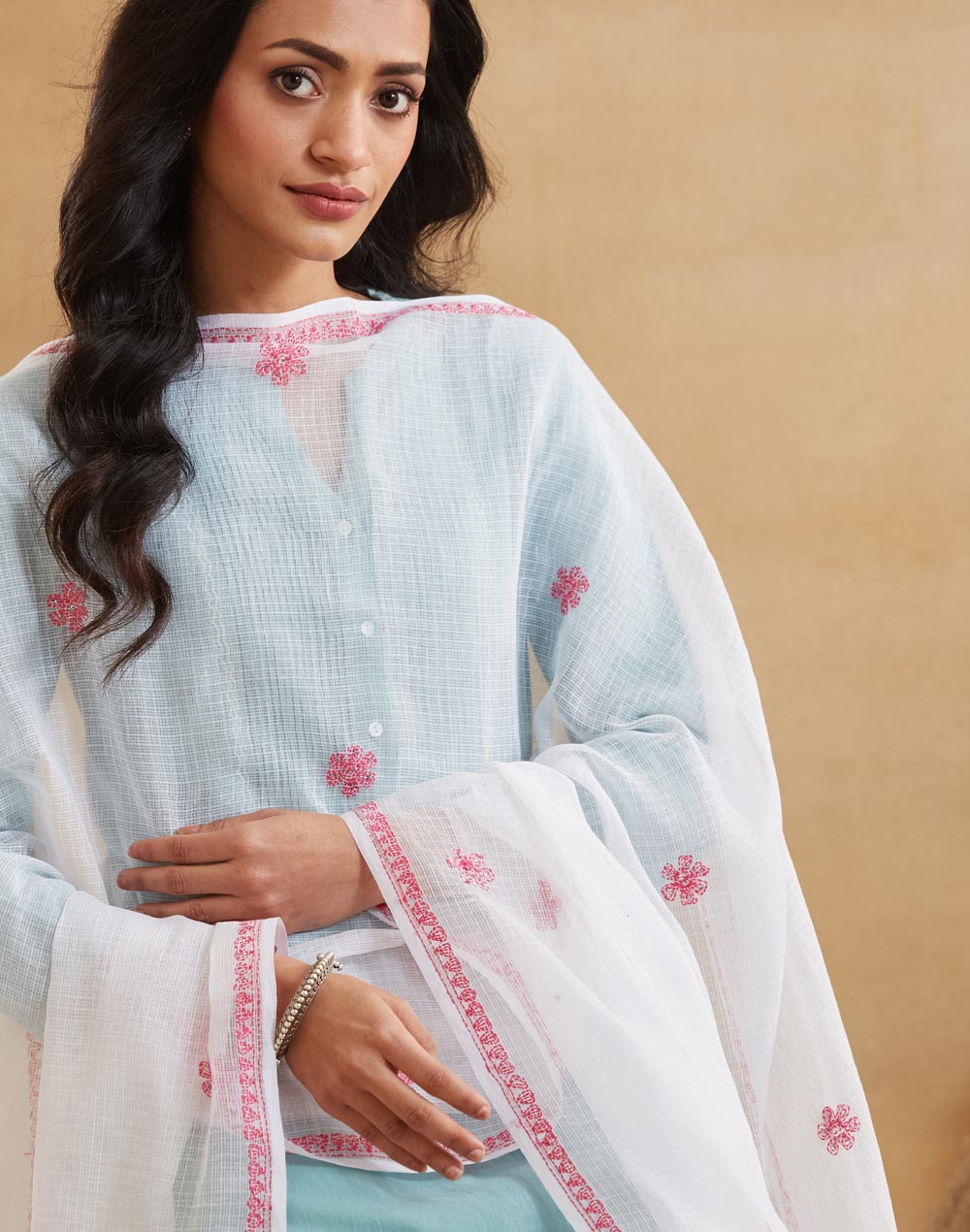 Natural Cotton Silk Blend Chikankari Dupatta