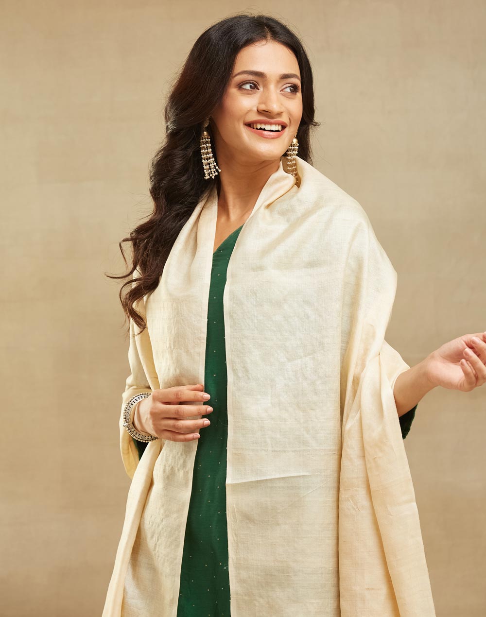 Offwhite Silk Blend Woven Dupatta