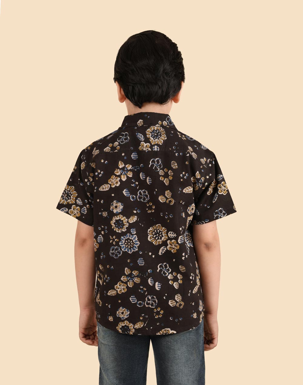 Black Cotton Dabu Printed Shirt