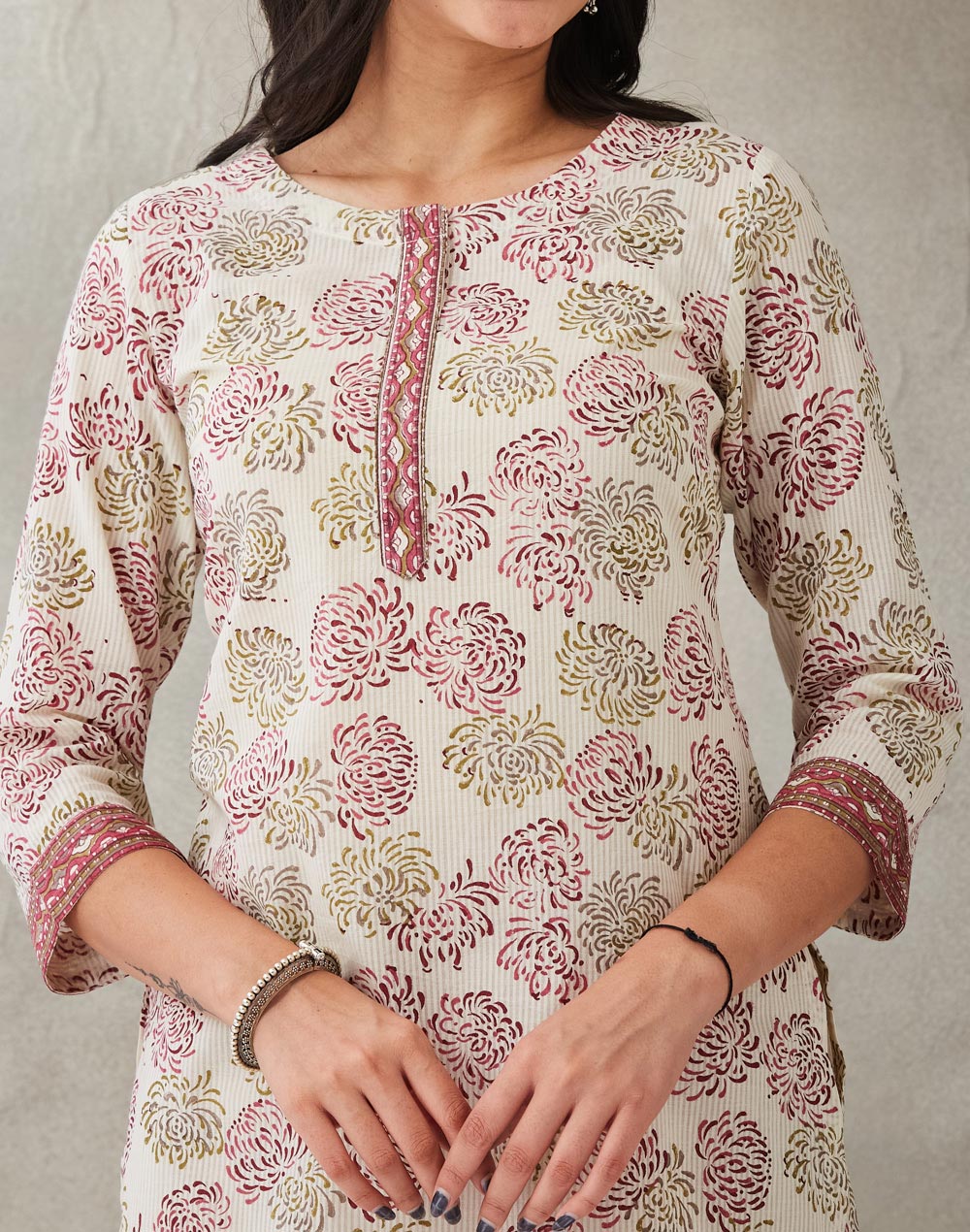 Natural Cotton Hand Block Printed Slim Fit Short Kurta
