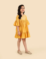 Yellow Cotton Chikankari Bluebell Dress