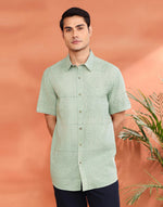 Green Cotton Hand Block Printed Bush Shirt