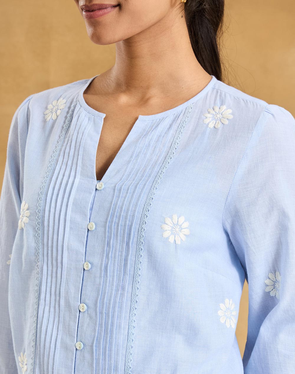 Light Blue Cotton Pleated Top & Slip