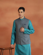 Grey Viscose Silk Nehru Jacket