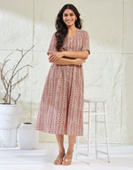 Red Cotton Bagh Printed Midi Dress