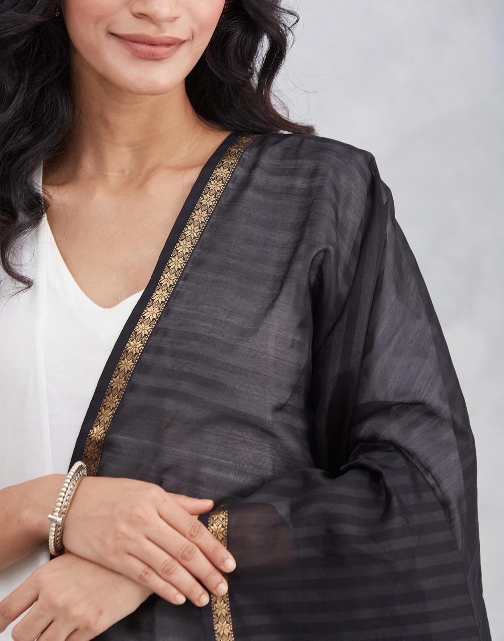 Black Cotton Silk Blend Dupatta