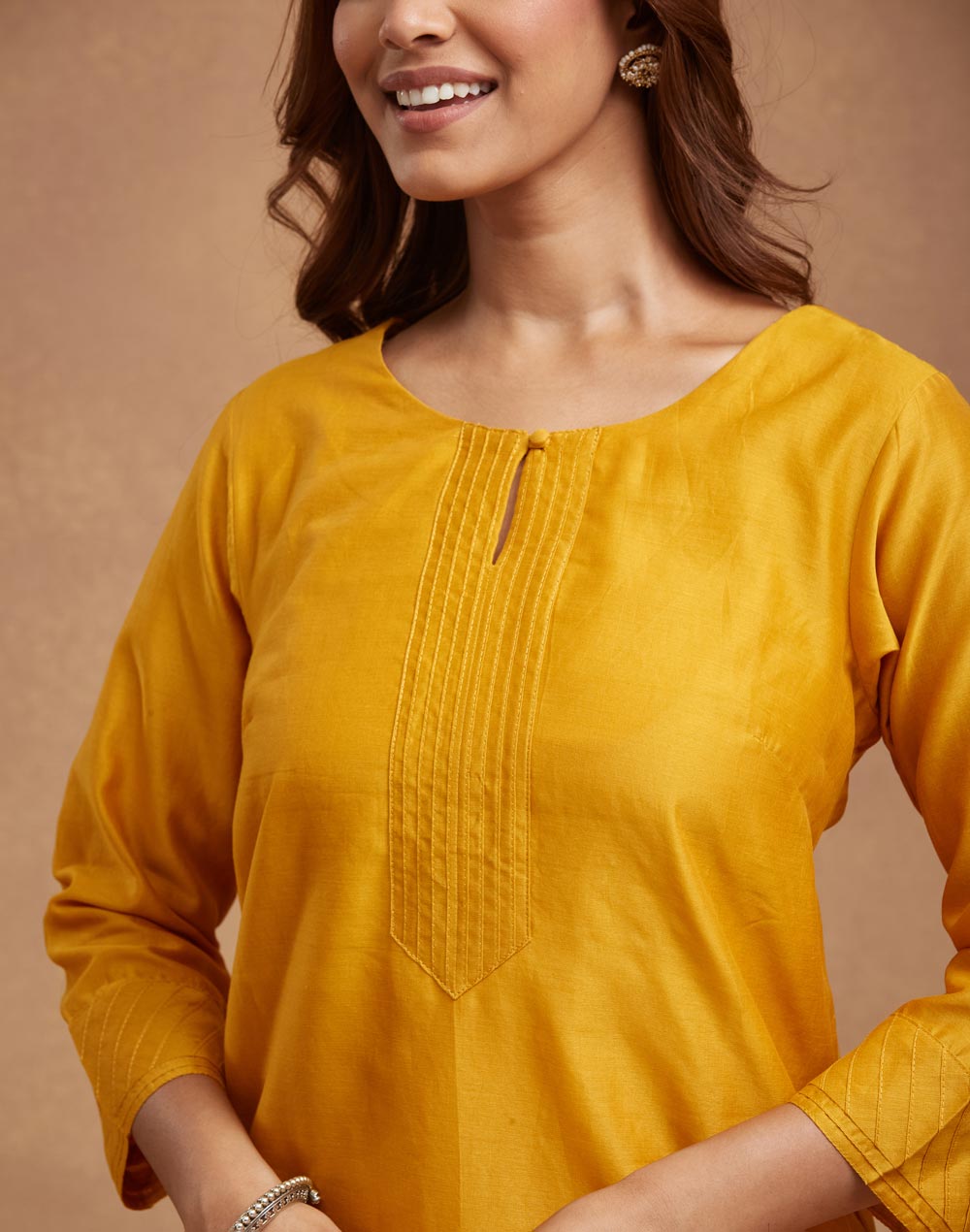 Mustard Cotton Silk Long Kurta