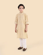 Yellow Cotton Hand Block Printed Long Kurta
