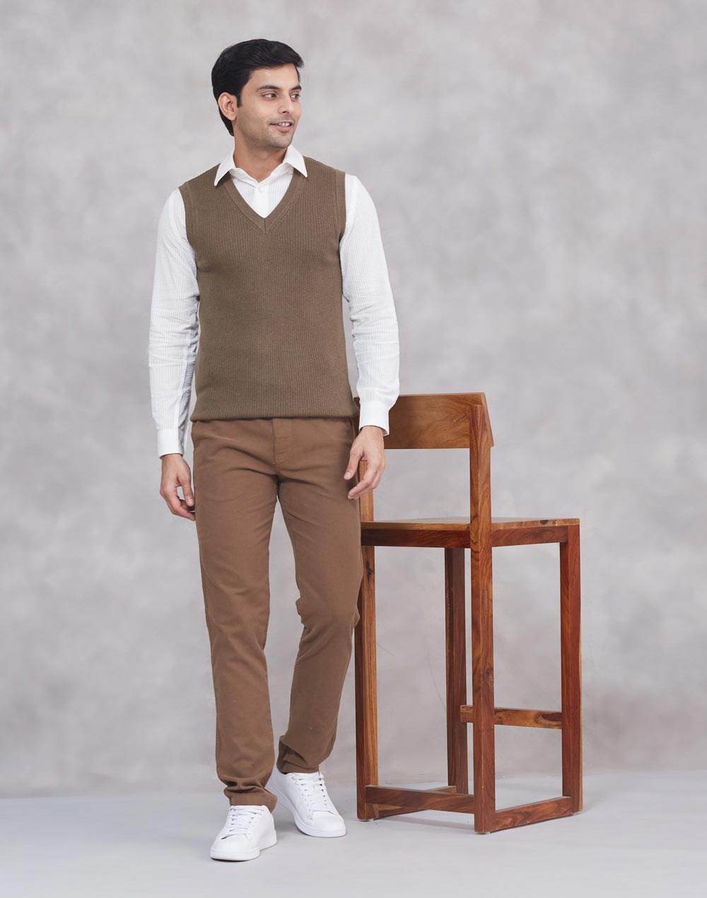 Green Cotton Blend Sweater Vest