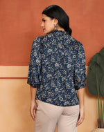 Texture and finish of the Navy Ajrakh Print Top by Fabindia UK