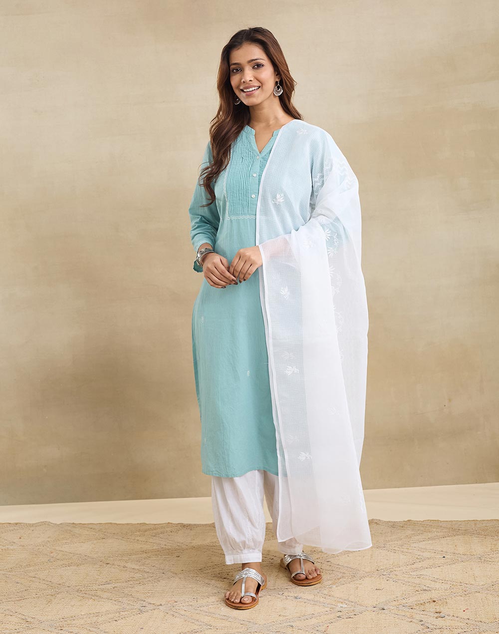 White Cotton Silk Blend Chikankari Dupatta