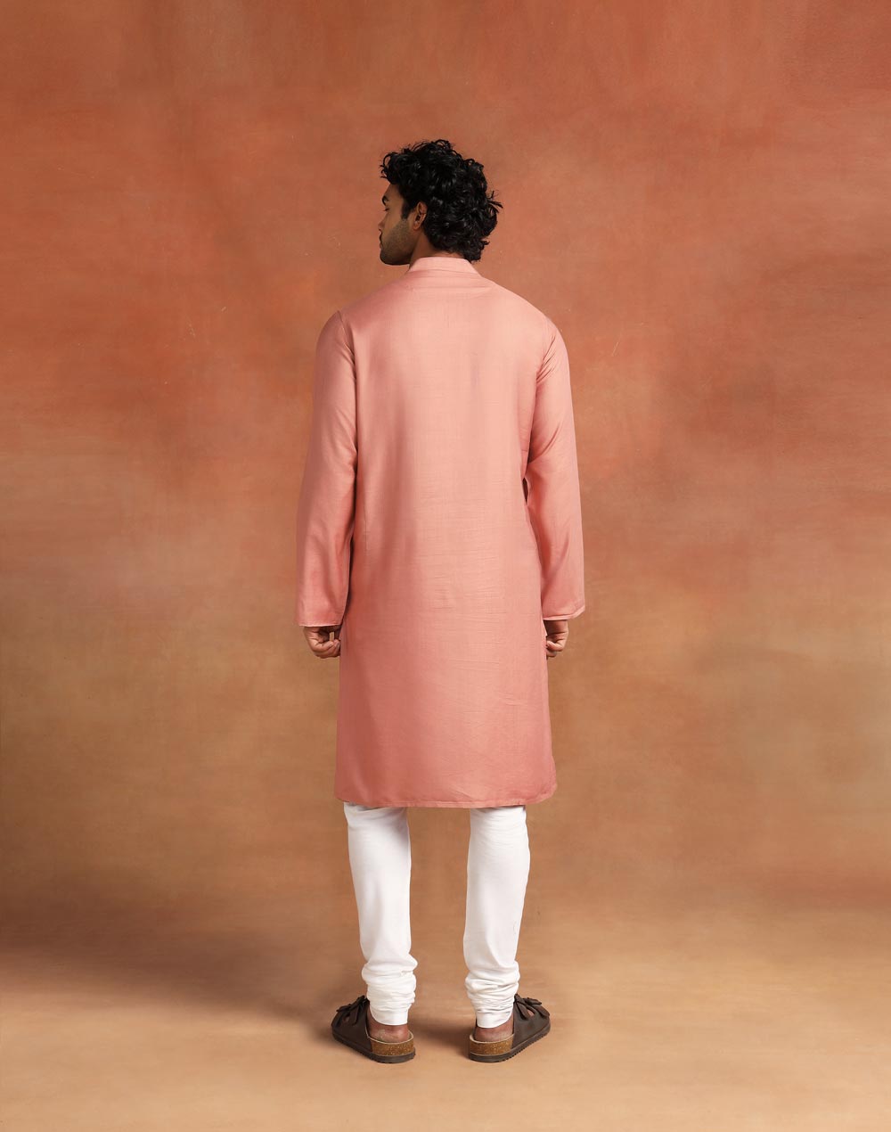 Orange Viscose Silk Long Kurta