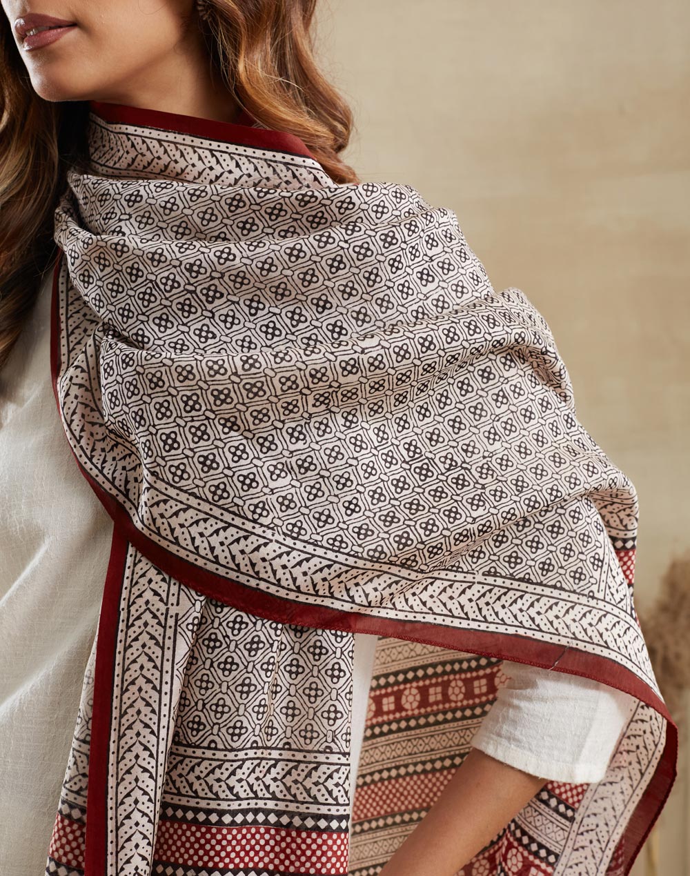 Black Cotton Silk Bagh Printed Stole