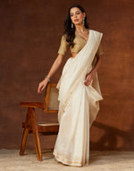 Natural Cotton Silk Blend Hand Block Printed Sari