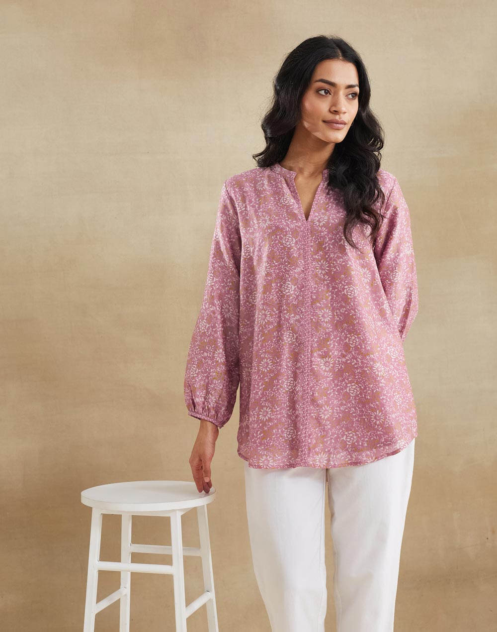 Pink Cotton Silk Hand Block Printed Clara Tunic