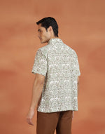 White Cotton Hand Block Printed Bush Shirt