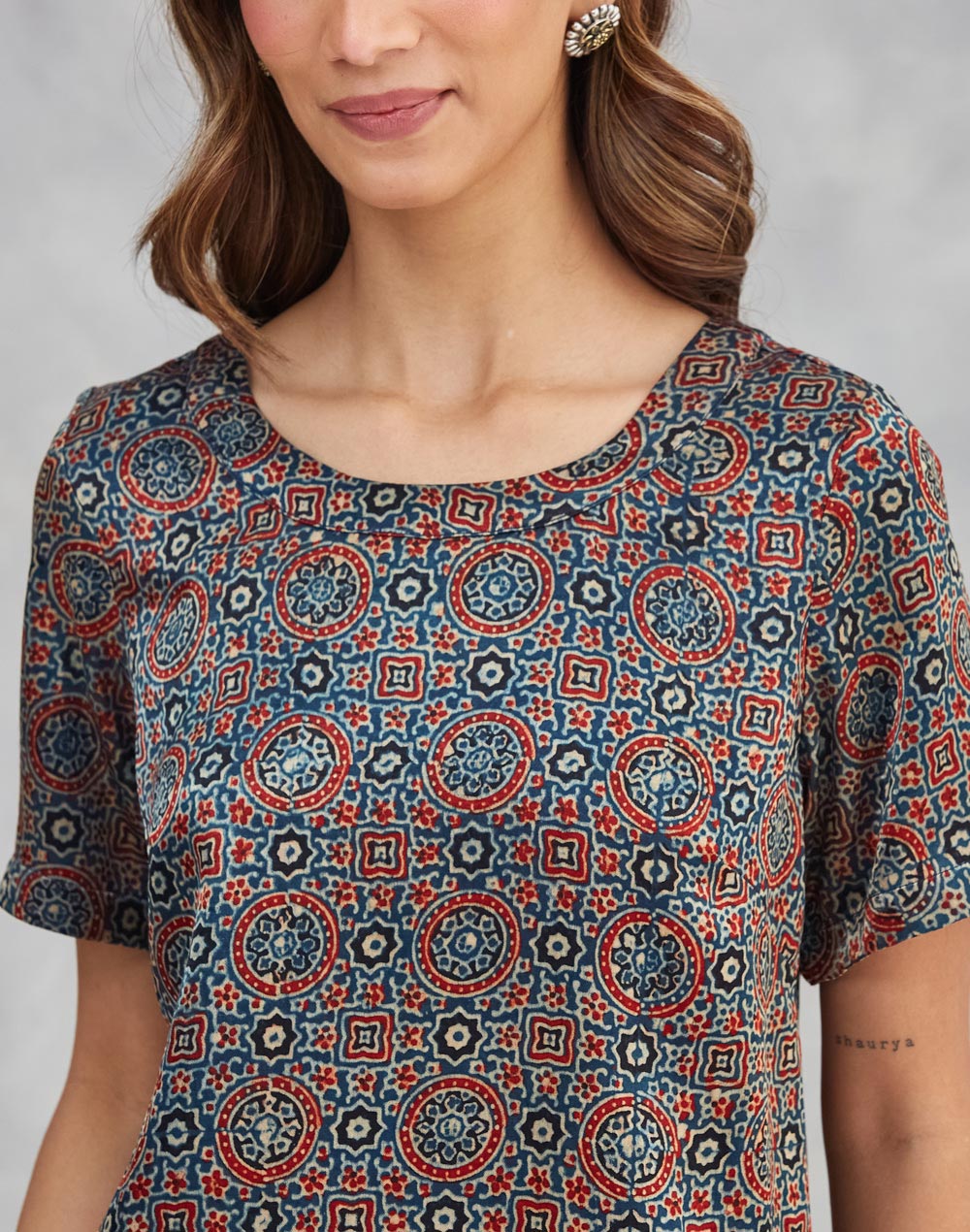 Indigo Cotton Ajrakh Printed Top
