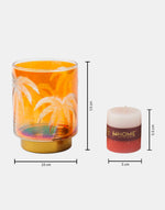 Yellow Dhaani Glass Etched T-Lite Holder Gift Set With 2 Pillar Candles