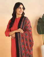 Red Viscose Blend Ajrakh Printed Dupatta
