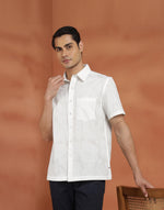 White Cotton Hand Block Printed Bush Shirt