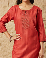 Rust Viscose Silk Pintuck Knee Length Kurta